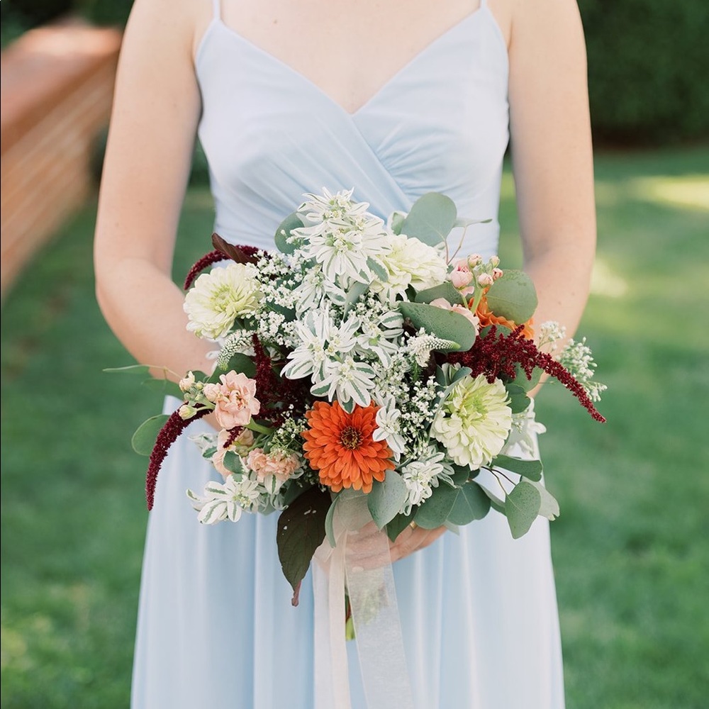 David’s Bridal bridesmaid dress in ice blue